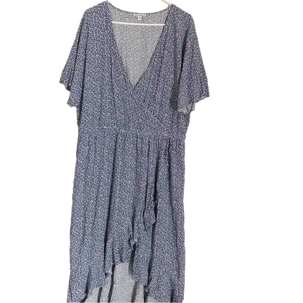 J. Crew Mercantile Blue Pink White Floral V Neck Ruffle Hi Low Dress Siz… - Picture 2 of 7